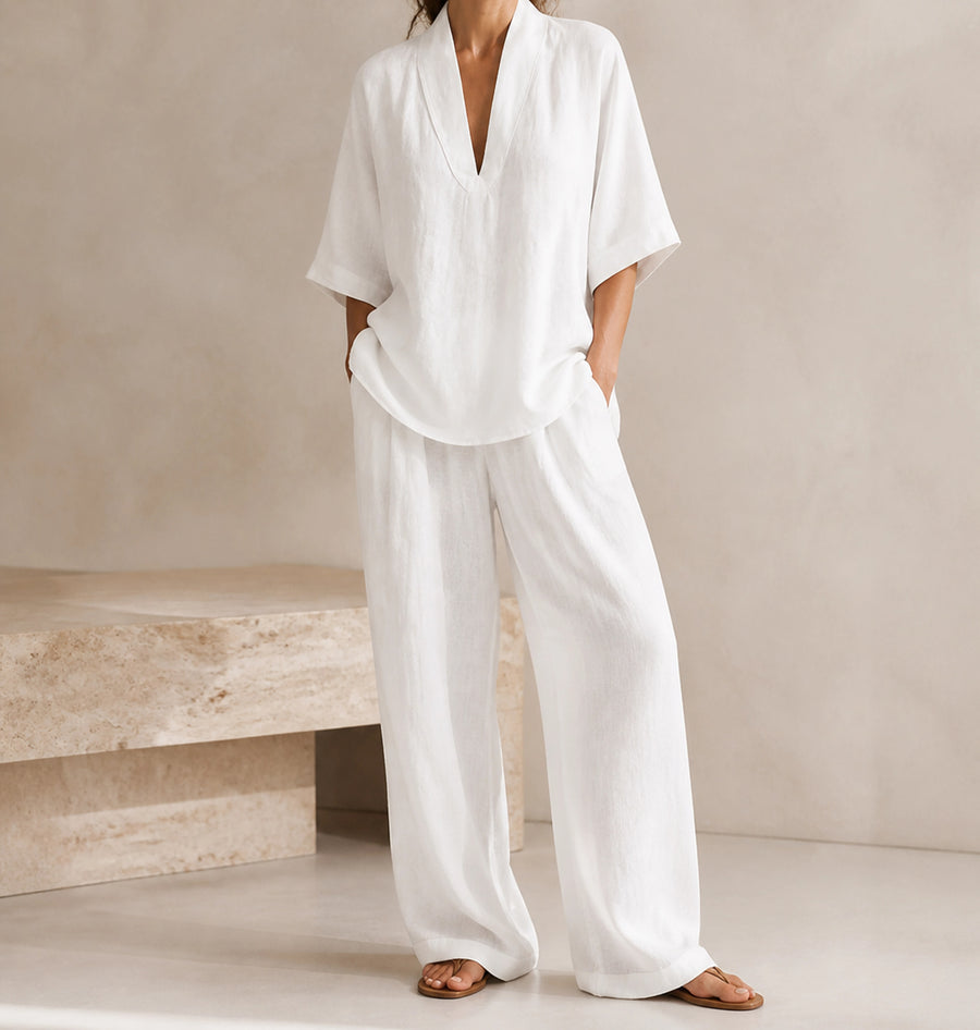 Sloane V-Neck Linen-Blend Two-Piece Set — image 1