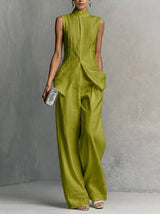 Stylish Slim-fit Sleeveless Linen And Cotton Two-piece Set