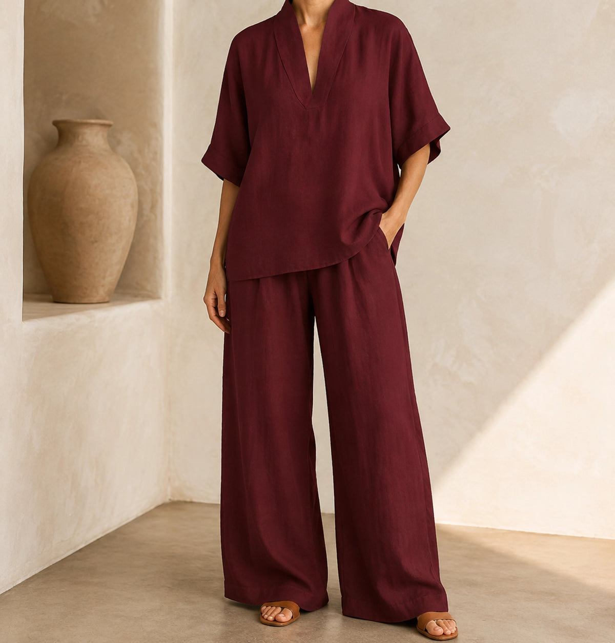 Sloane V-Neck Linen-Blend Two-Piece Set — image 3
