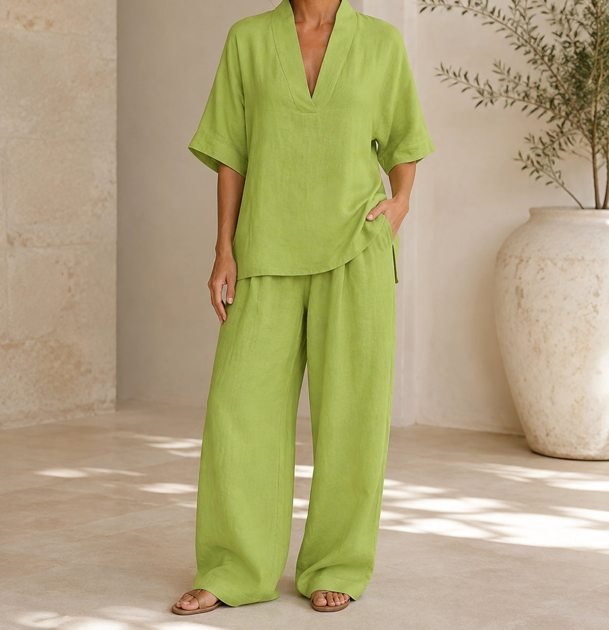 Sloane V-Neck Linen-Blend Two-Piece Set — image 6
