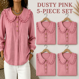 FINAL CLEARANCE - Women's Ruffle-Collar Long-Sleeve Button-Placket Blouse