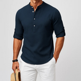 Men's Textured Band-Collar Roll-Tab Shirt