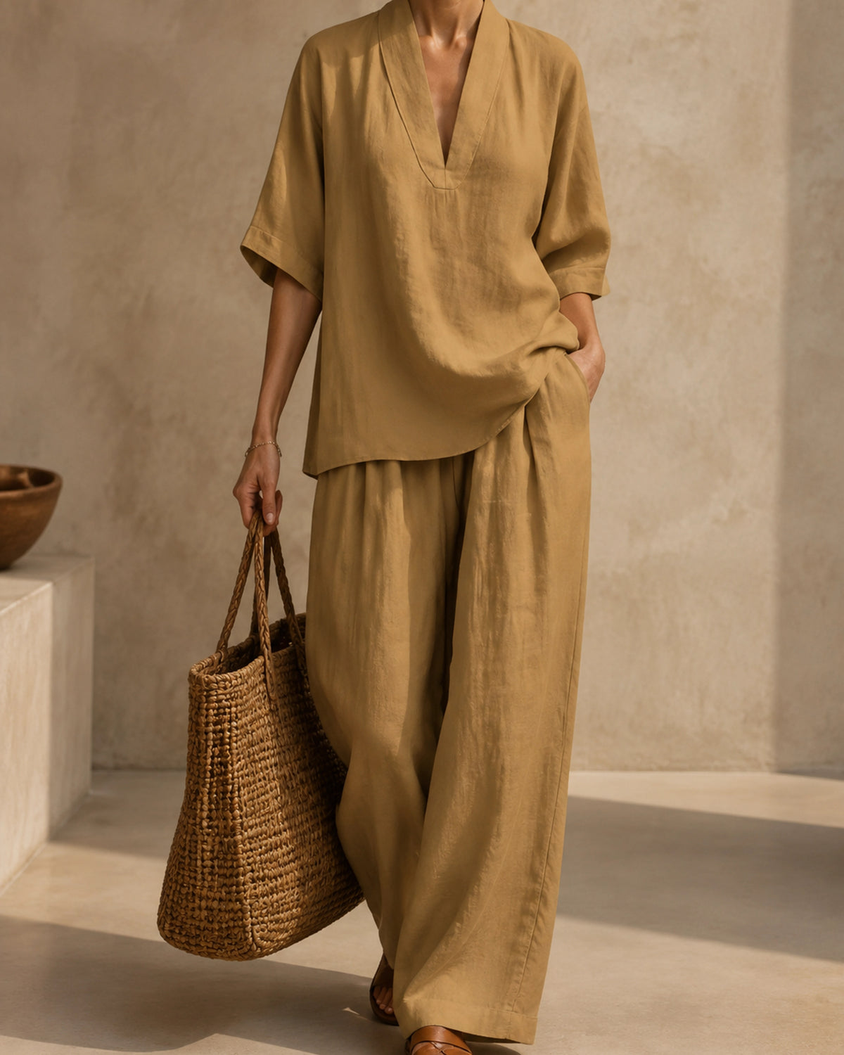 Sloane V-Neck Linen-Blend Two-Piece Set — image 10