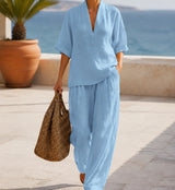 Sloane V-Neck Linen-Blend Two-Piece Set — image 11
