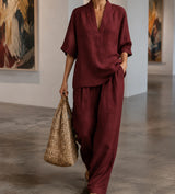 Sloane V-Neck Linen-Blend Two-Piece Set — image 12