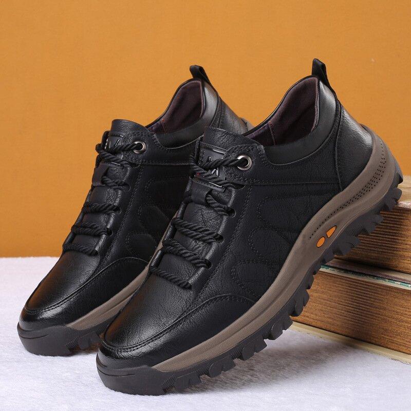 Men's Stitched Leather Arch-Support Walking Shoes