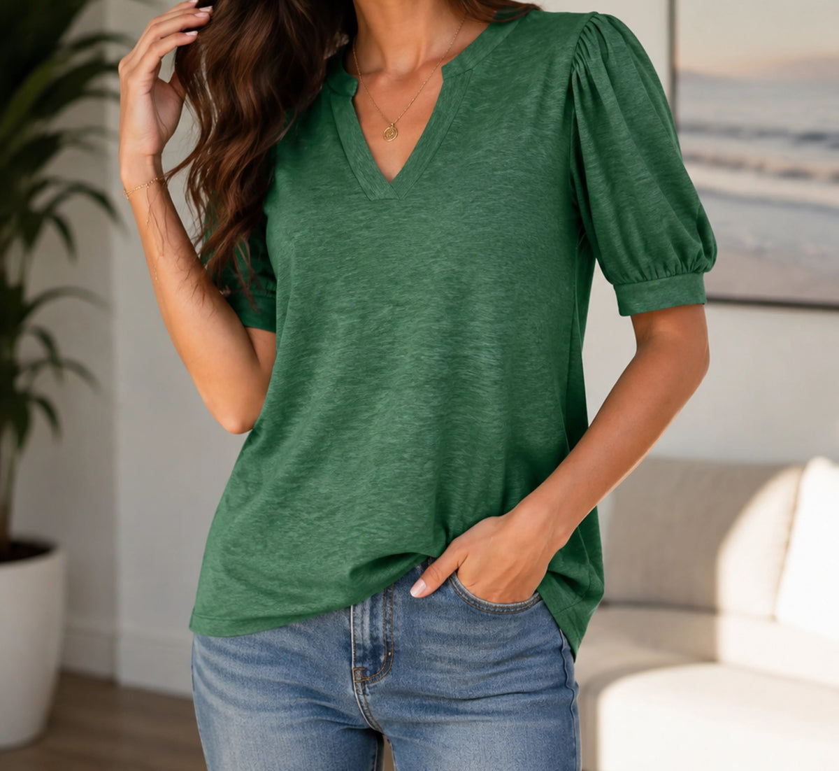Mara V-Neck Puff-Sleeve Top — image 14