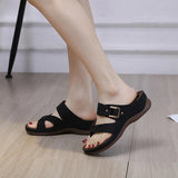 LAST DAY 70% OFF-Women's Orthopedic Wedge Wide Toe Arch Support Leather Sandals
