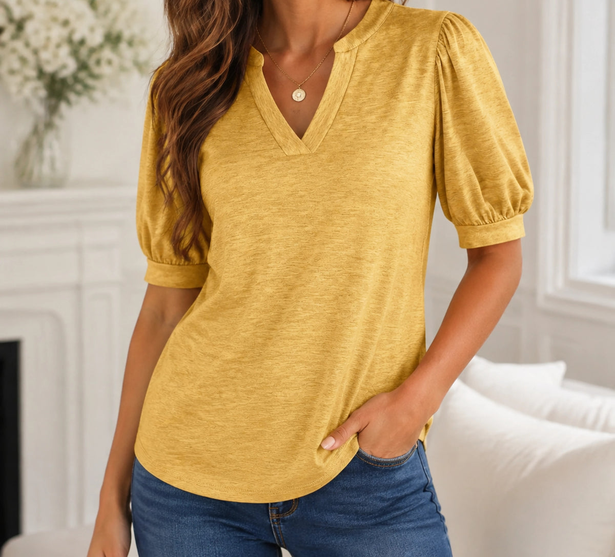 Mara V-Neck Puff-Sleeve Top — image 16