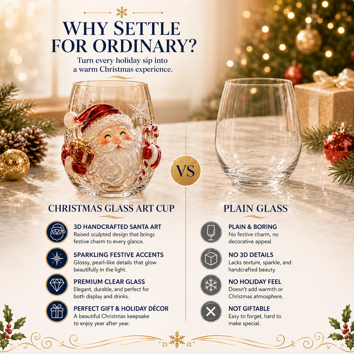 🎄Magical 3D Christmas Glass Cups – Santa, Reindeer, Snowman & Tree