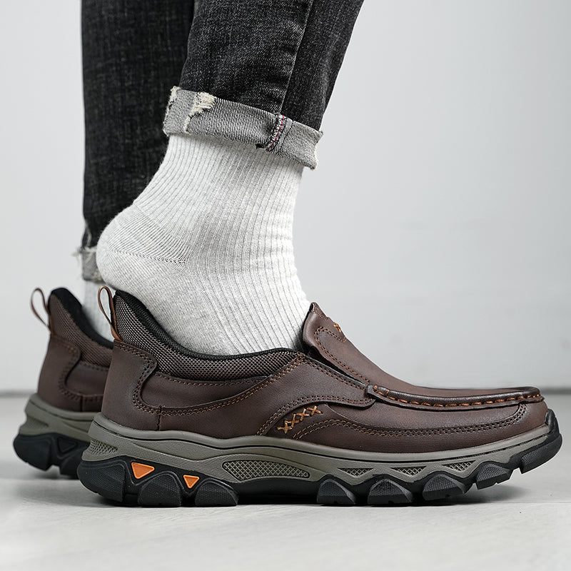 Men's Easy-On Genuine Leather Slip-On Walking Shoes
