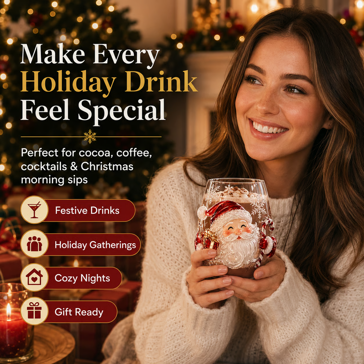 🎄Magical 3D Christmas Glass Cups – Santa, Reindeer, Snowman & Tree
