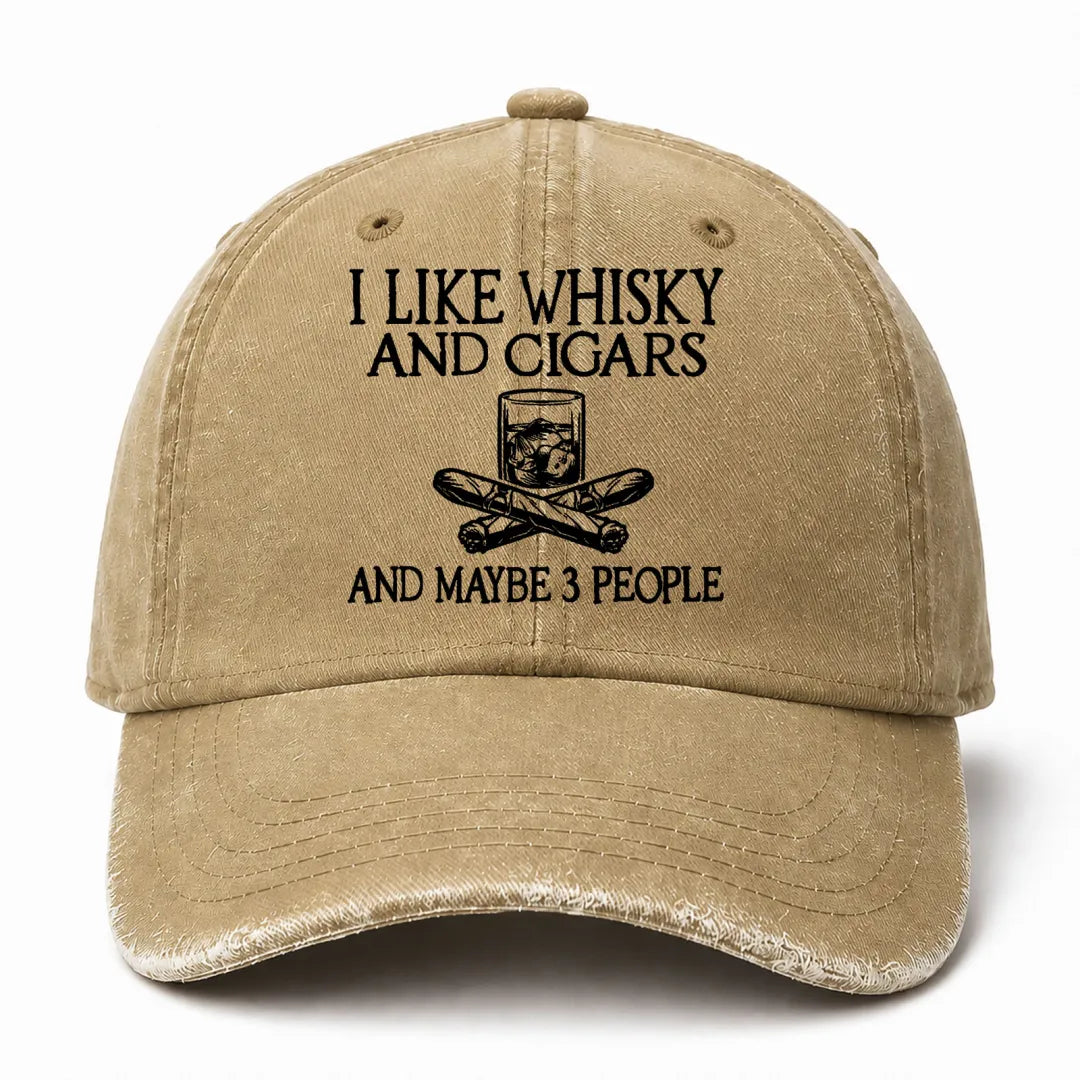 🥃 I Like Whisky, Cigars & Maybe 3 People Vintage Washed Cap 🚬