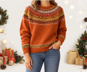 Women's Geometric Crewneck Knit Sweater