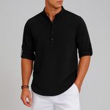 Men's Textured Band-Collar Roll-Tab Shirt