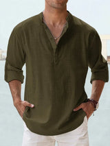 🔥 Chemise décontractée pour homme en coton et lin à manches longues