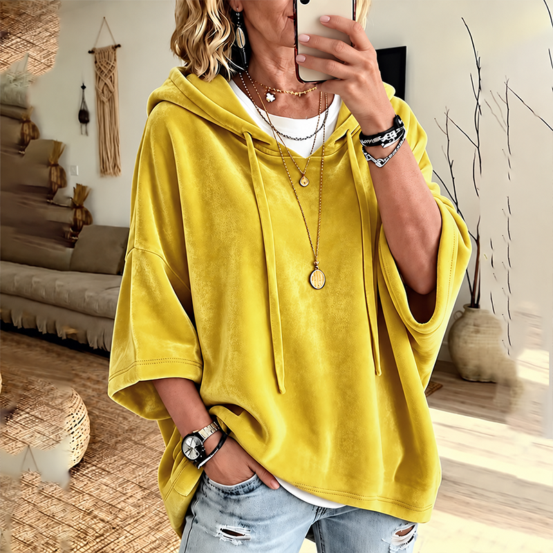 Veloura Oversized 3/4-Sleeve Velour Hoodie