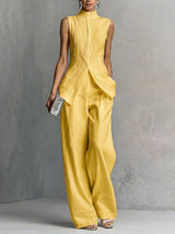 Stylish Slim-fit Sleeveless Linen And Cotton Two-piece Set