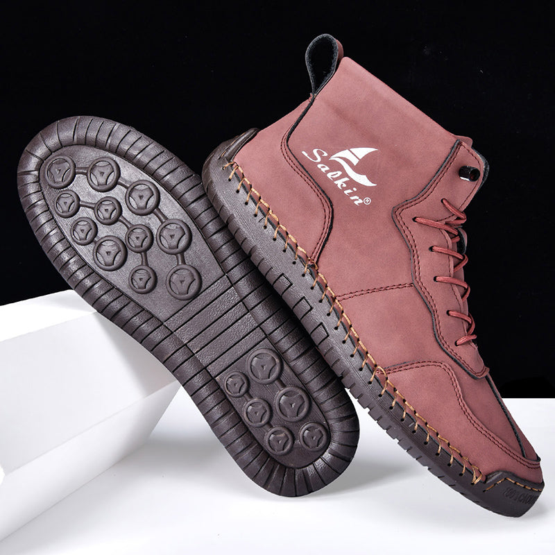 Men's Orthopedic Leather Boots – Waterproof, Non-Slip, Arch Support, Wide Toe, Shock-Absorbing