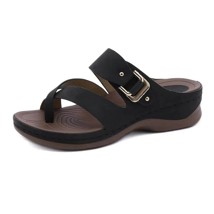 LAST DAY 70% OFF-Women's Orthopedic Wedge Wide Toe Arch Support Leather Sandals
