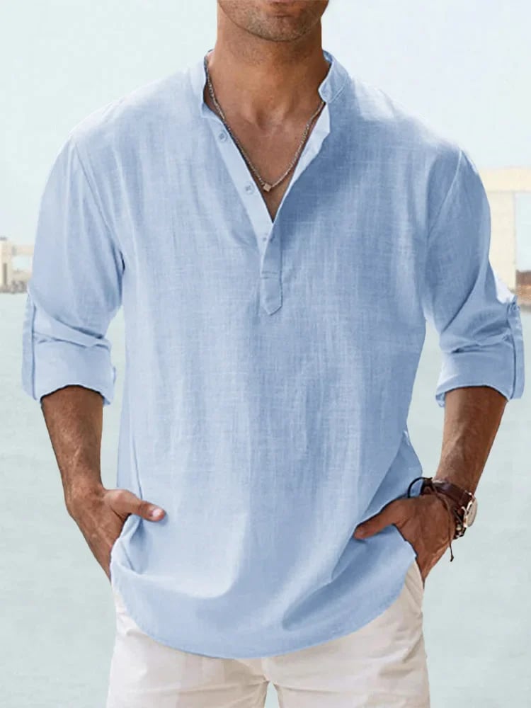 🔥 Chemise décontractée pour homme en coton et lin à manches longues