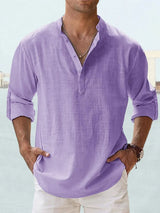 🔥 Chemise décontractée pour homme en coton et lin à manches longues