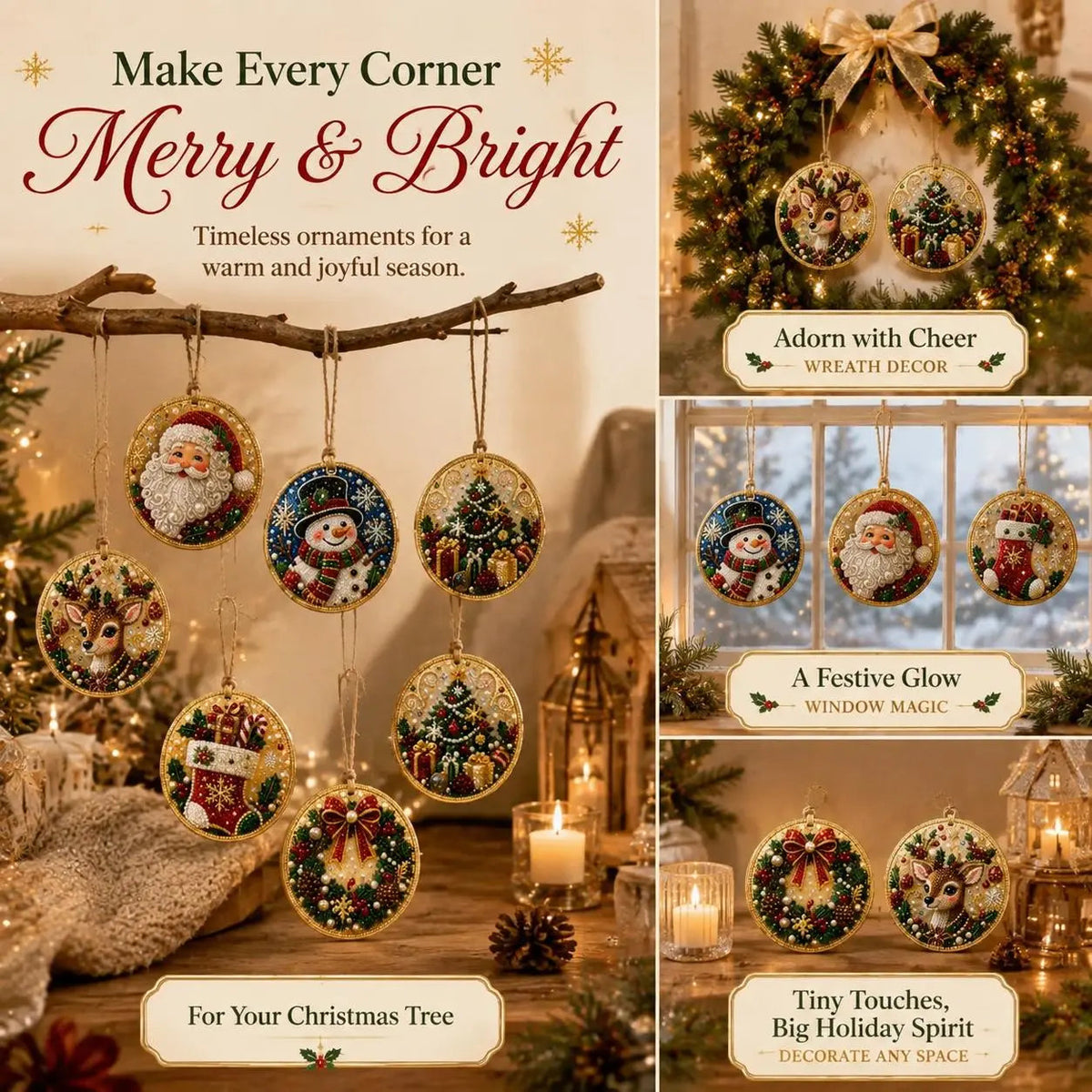 🎁🎄DIY Diamond Painting Christmas Ornaments Kit - Holiday Home Decor (6/12 Pcs)