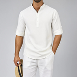 Men's Textured Band-Collar Roll-Tab Shirt