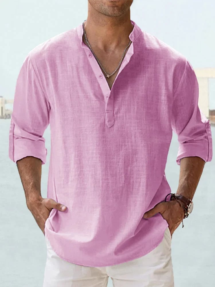 🔥 Chemise décontractée pour homme en coton et lin à manches longues