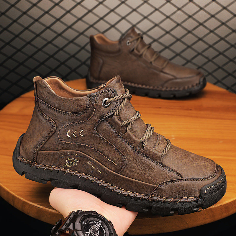 Men's Leather Lace-Up Mid-Top Walking Boots
