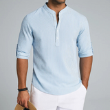 Men's Textured Band-Collar Roll-Tab Shirt
