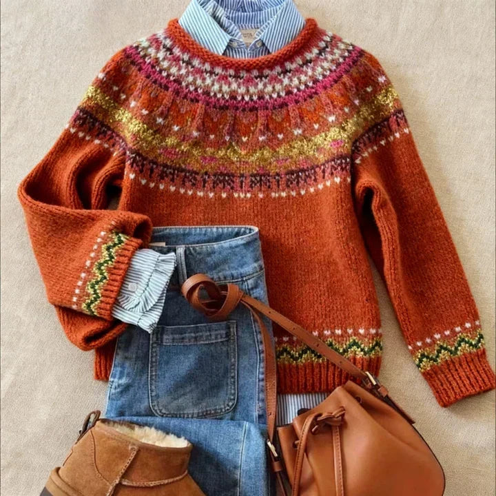 Women's Geometric Crewneck Knit Sweater