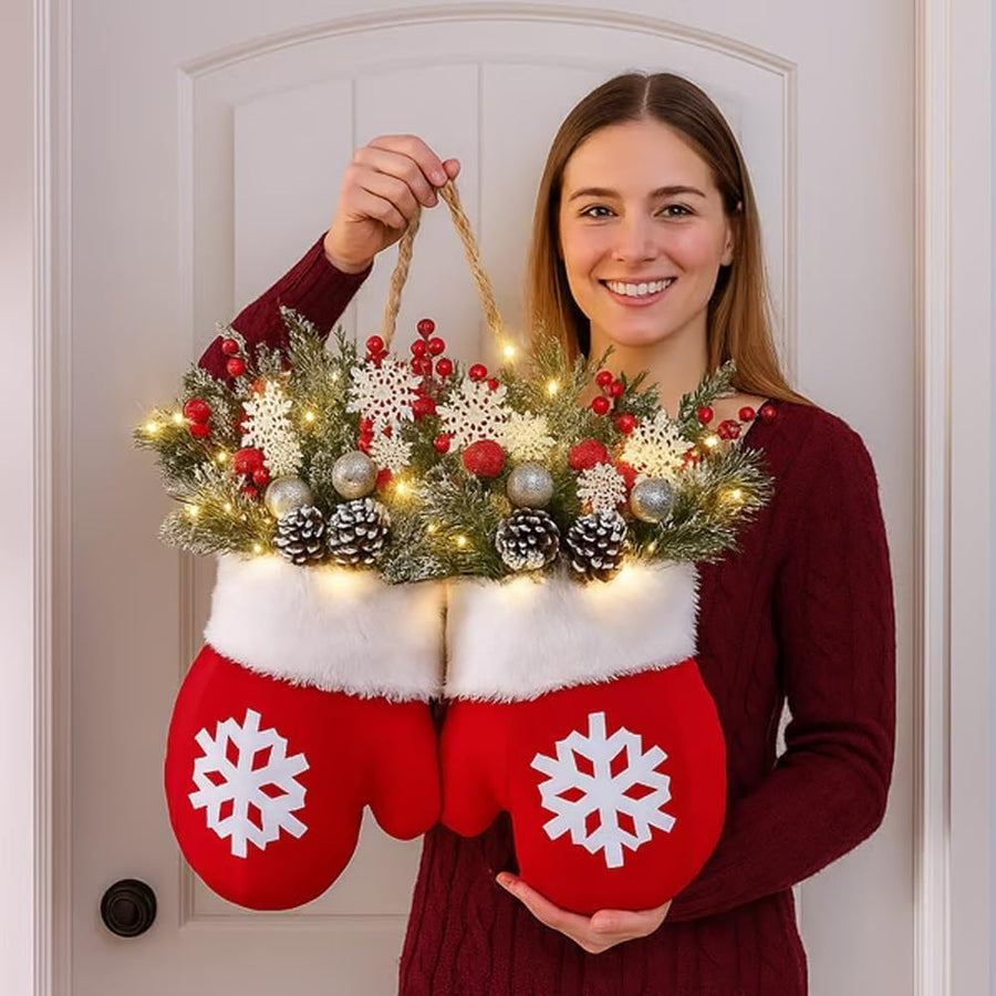 🎄 Lighted Christmas Mitten Wreath