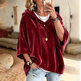 Veloura Oversized 3/4-Sleeve Velour Hoodie