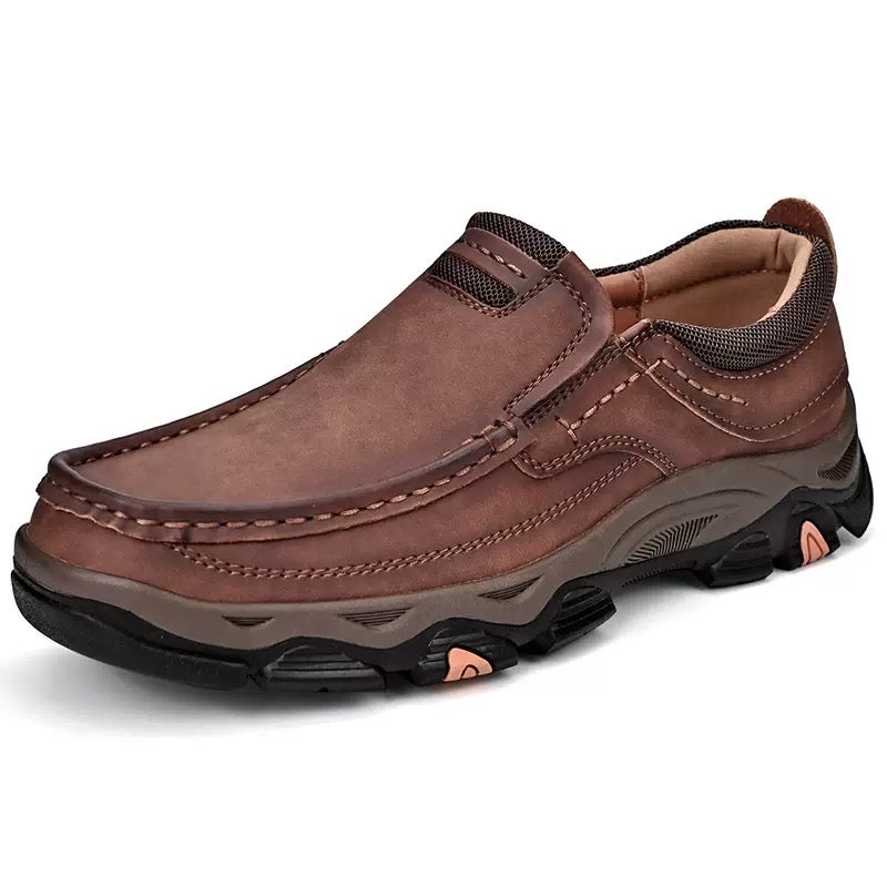 Men's Full-Grain Leather Slip-On Outdoor Walking Shoes