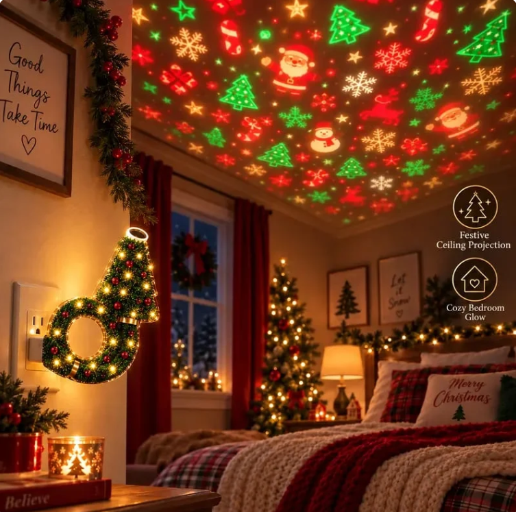 🎄Flexible USB Christmas Tree Projection Lamp - Festive Atmosphere Night Light (Includes 6 Slides)
