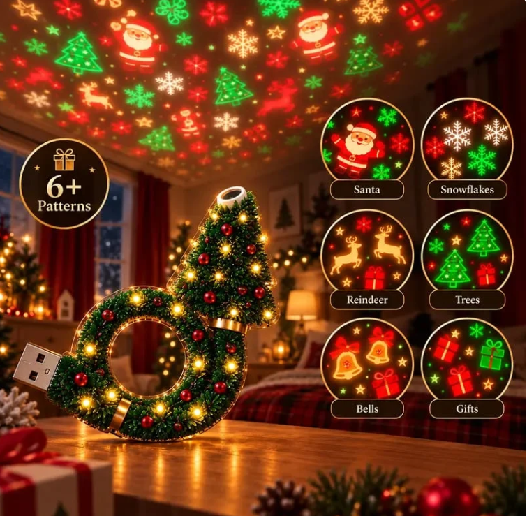 🎄Flexible USB Christmas Tree Projection Lamp - Festive Atmosphere Night Light (Includes 6 Slides)