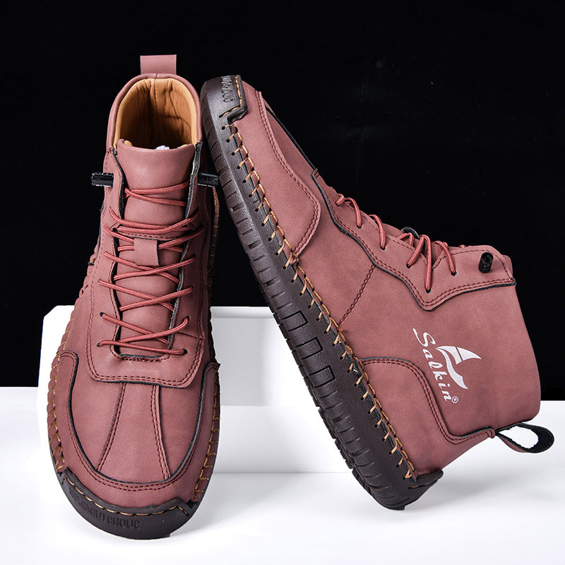 Men's Orthopedic Leather Boots – Waterproof, Non-Slip, Arch Support, Wide Toe, Shock-Absorbing