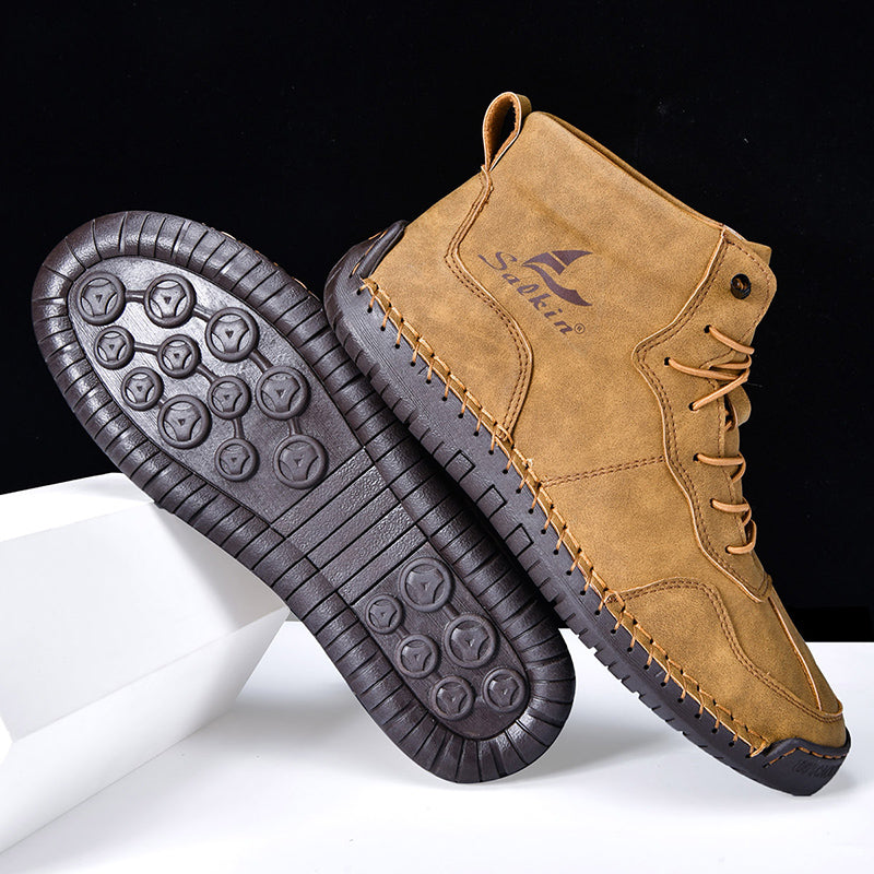 Men's Orthopedic Leather Boots – Waterproof, Non-Slip, Arch Support, Wide Toe, Shock-Absorbing