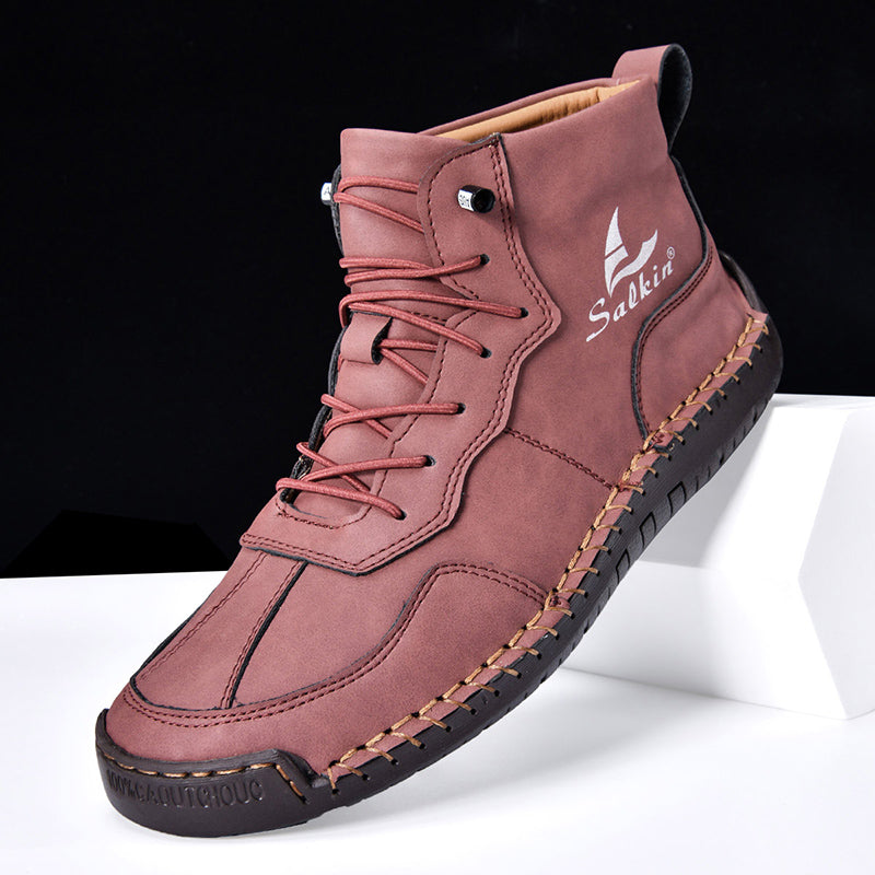 Men's Orthopedic Leather Boots – Waterproof, Non-Slip, Arch Support, Wide Toe, Shock-Absorbing
