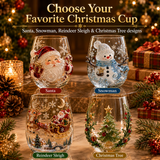 🎄Magical 3D Christmas Glass Cups – Santa, Reindeer, Snowman & Tree