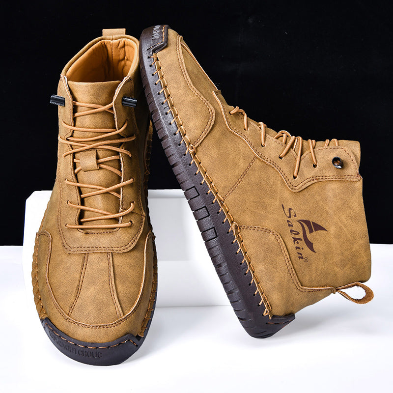 Men's Orthopedic Leather Boots – Waterproof, Non-Slip, Arch Support, Wide Toe, Shock-Absorbing