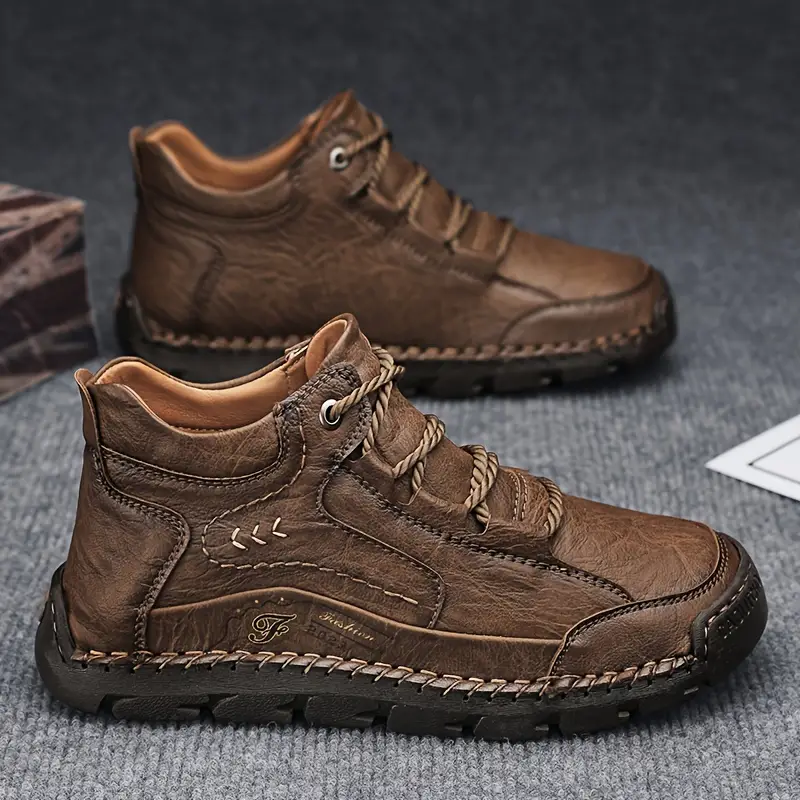 Men's Leather Lace-Up Mid-Top Walking Boots