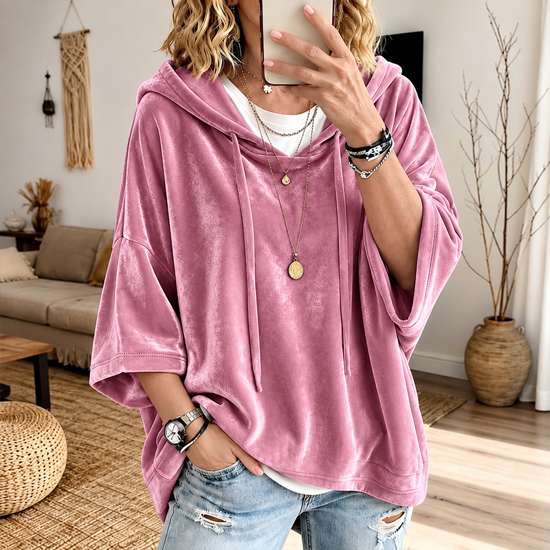 Veloura Oversized 3/4-Sleeve Velour Hoodie