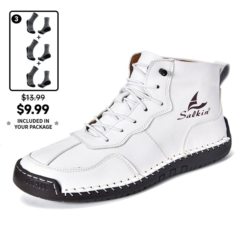 Men's Orthopedic Leather Boots – Waterproof, Non-Slip, Arch Support, Wide Toe, Shock-Absorbing
