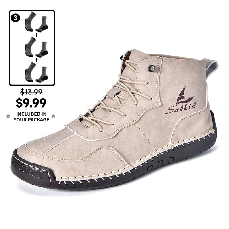 Men's Orthopedic Leather Boots – Waterproof, Non-Slip, Arch Support, Wide Toe, Shock-Absorbing