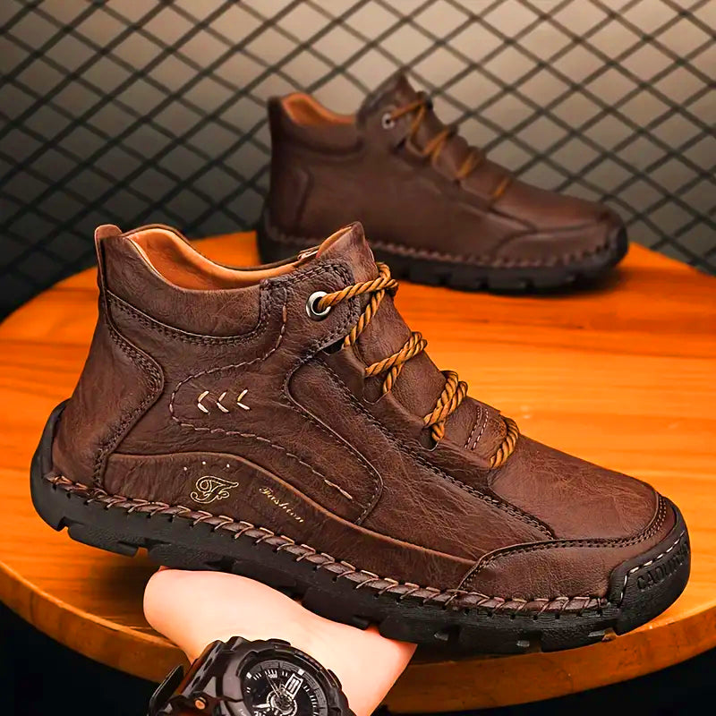 Men's Leather Lace-Up Mid-Top Walking Boots