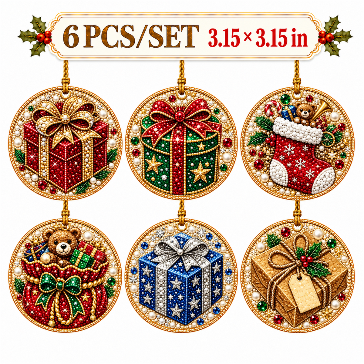 🎁🎄DIY Diamond Painting Christmas Ornaments Kit - Holiday Home Decor (6/12 Pcs)