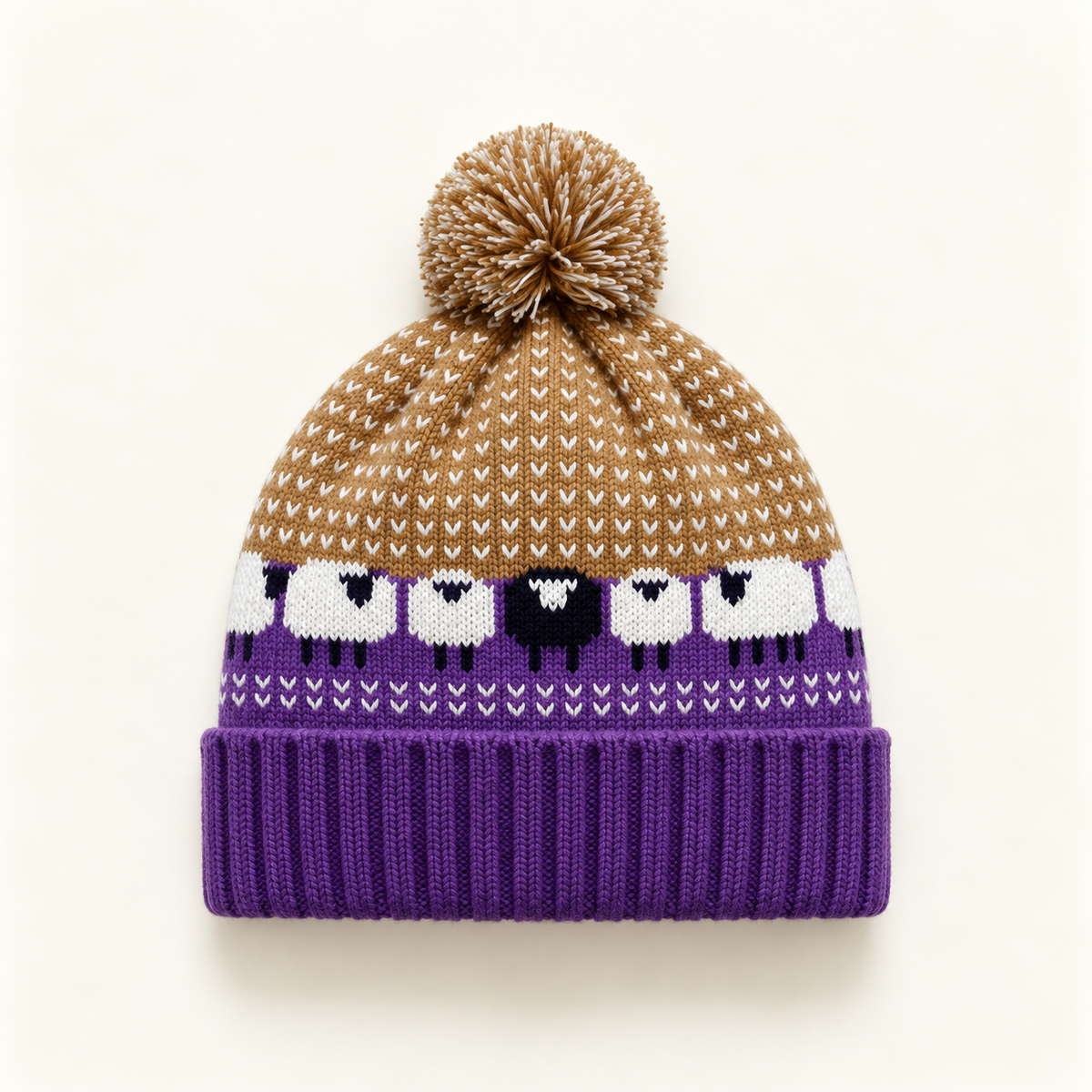 Outbreak Night Sheep Fair Isle Pom-Pom Beanie