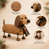 Rustic Wooden Christmas Dachshund Figurine